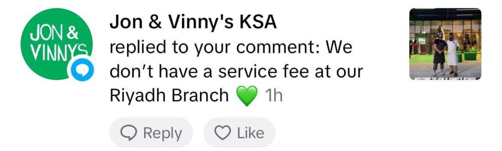 Jon and Vinny’s service fee