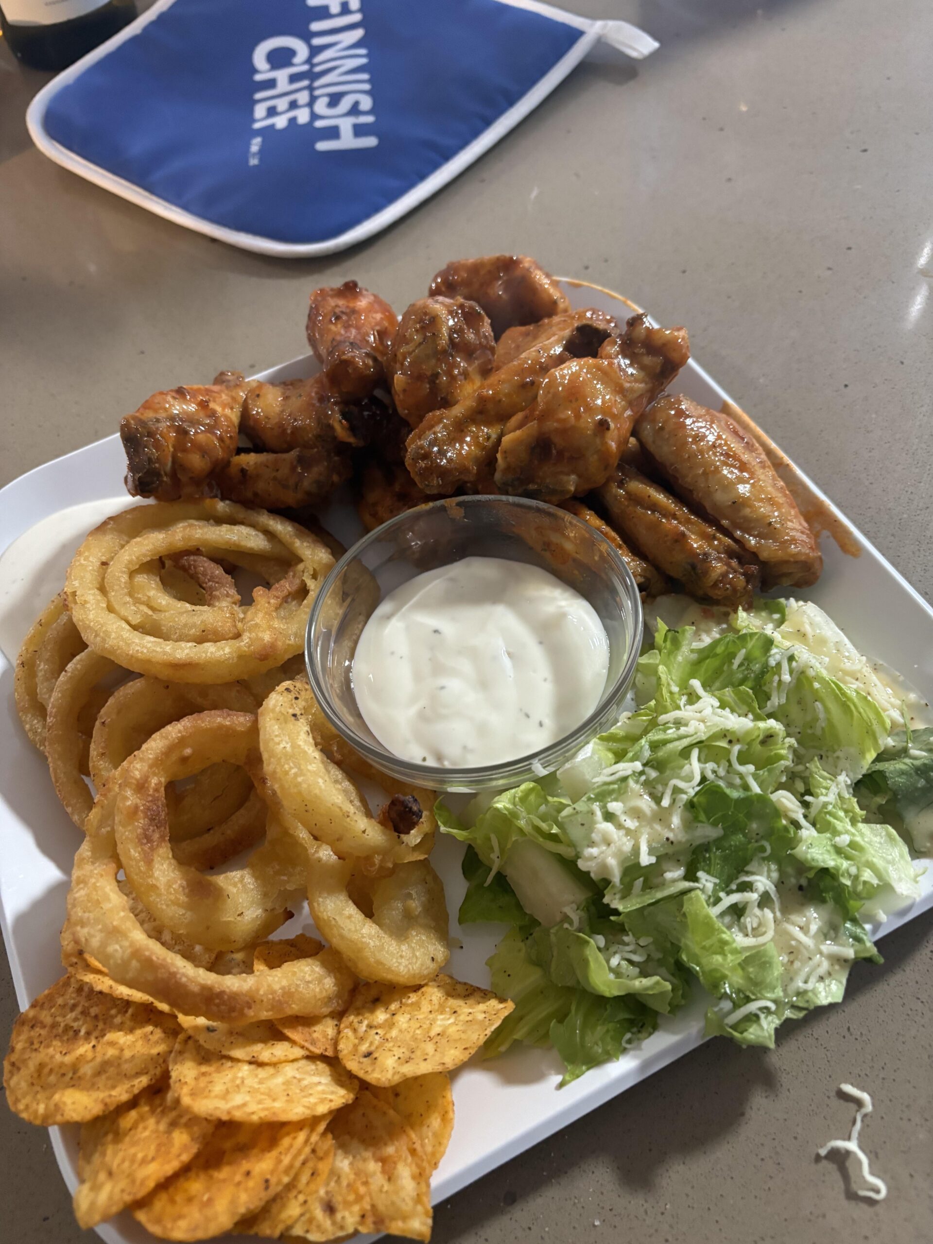 Hand made onion rings, and wings, make wings every weekend!! Dining
