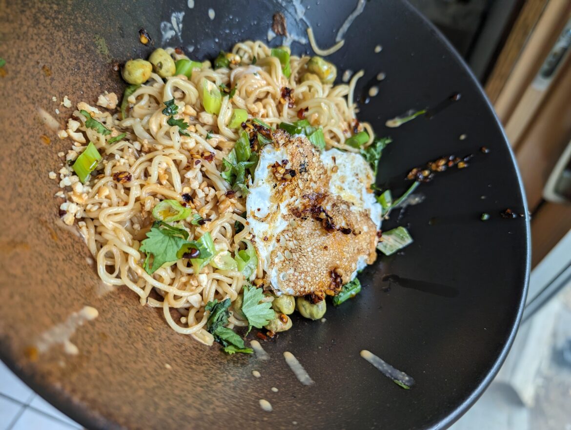 Quick chili oil Ramen with a fried egg for breakfast