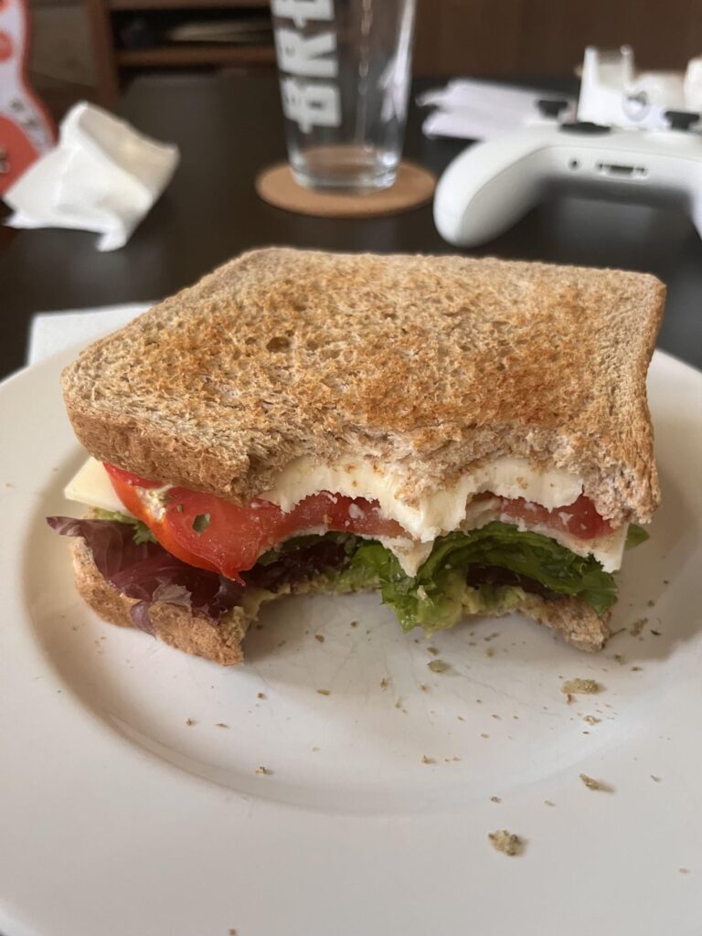 A simple cheese and veggie sandwich. Or “what I had in the fridge” sandwich