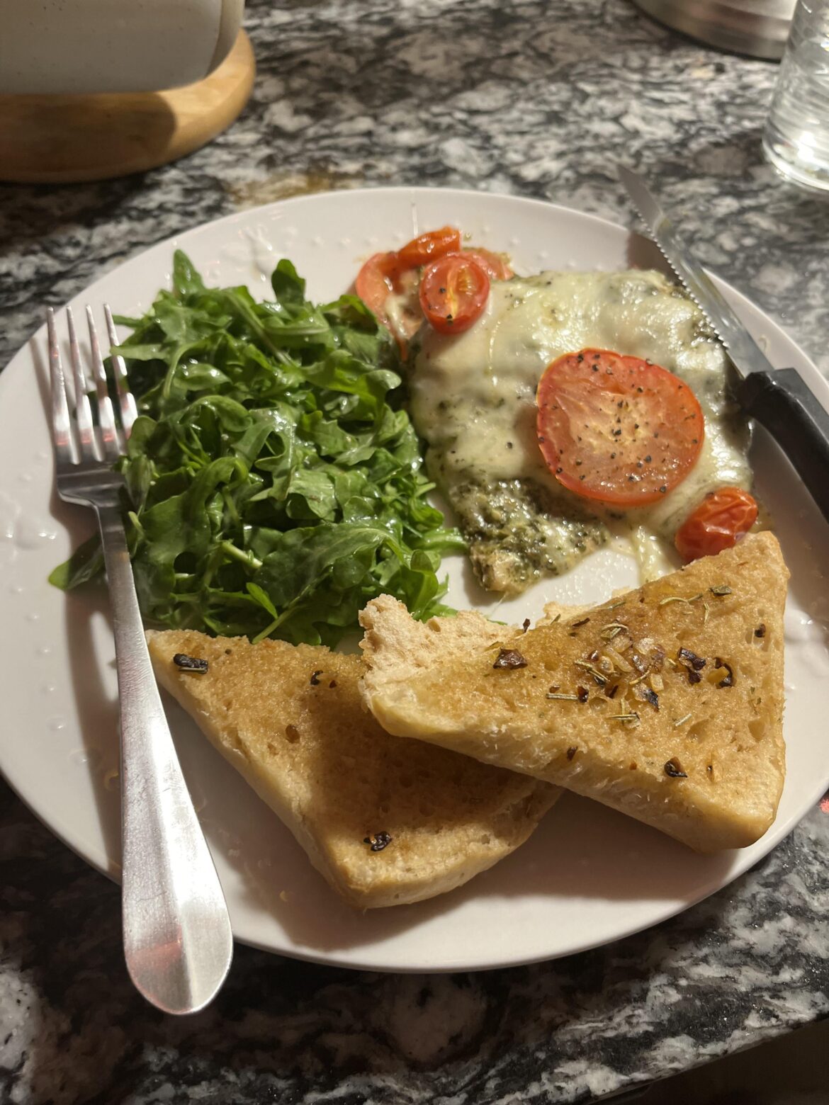 Remixed the pesto chicken sandwich into baked chicken pesto to cut the calories by 400.