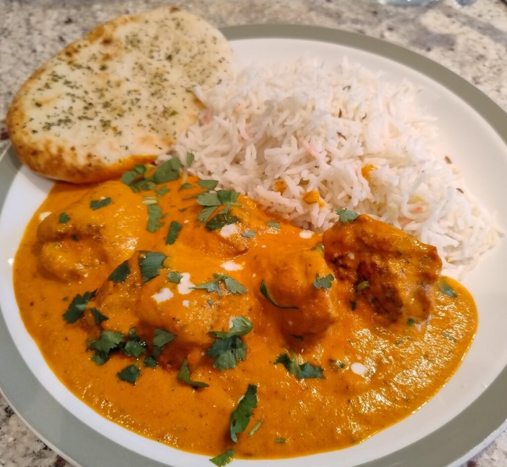 Chicken Tikka Masala and Pilau rice.