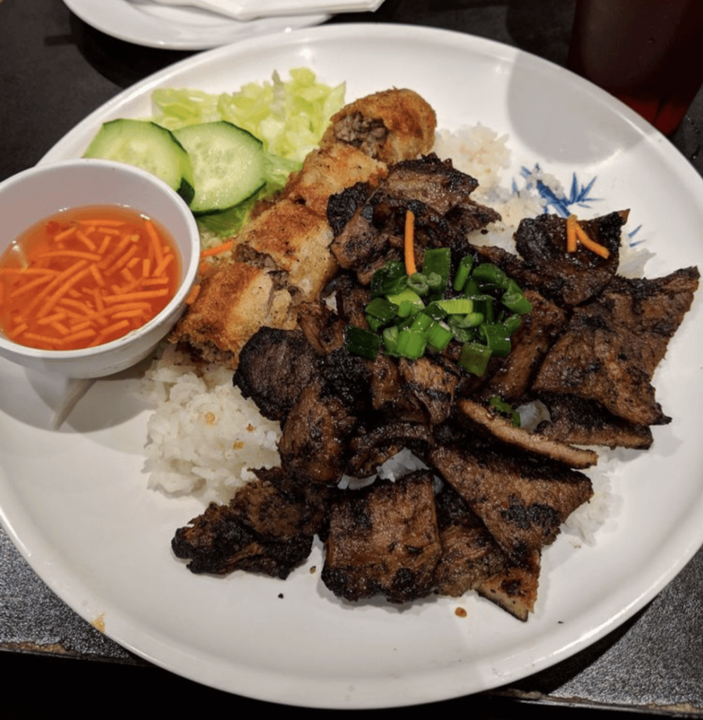 Looking for the best Imperial rolls with pork kebab over rice in LA