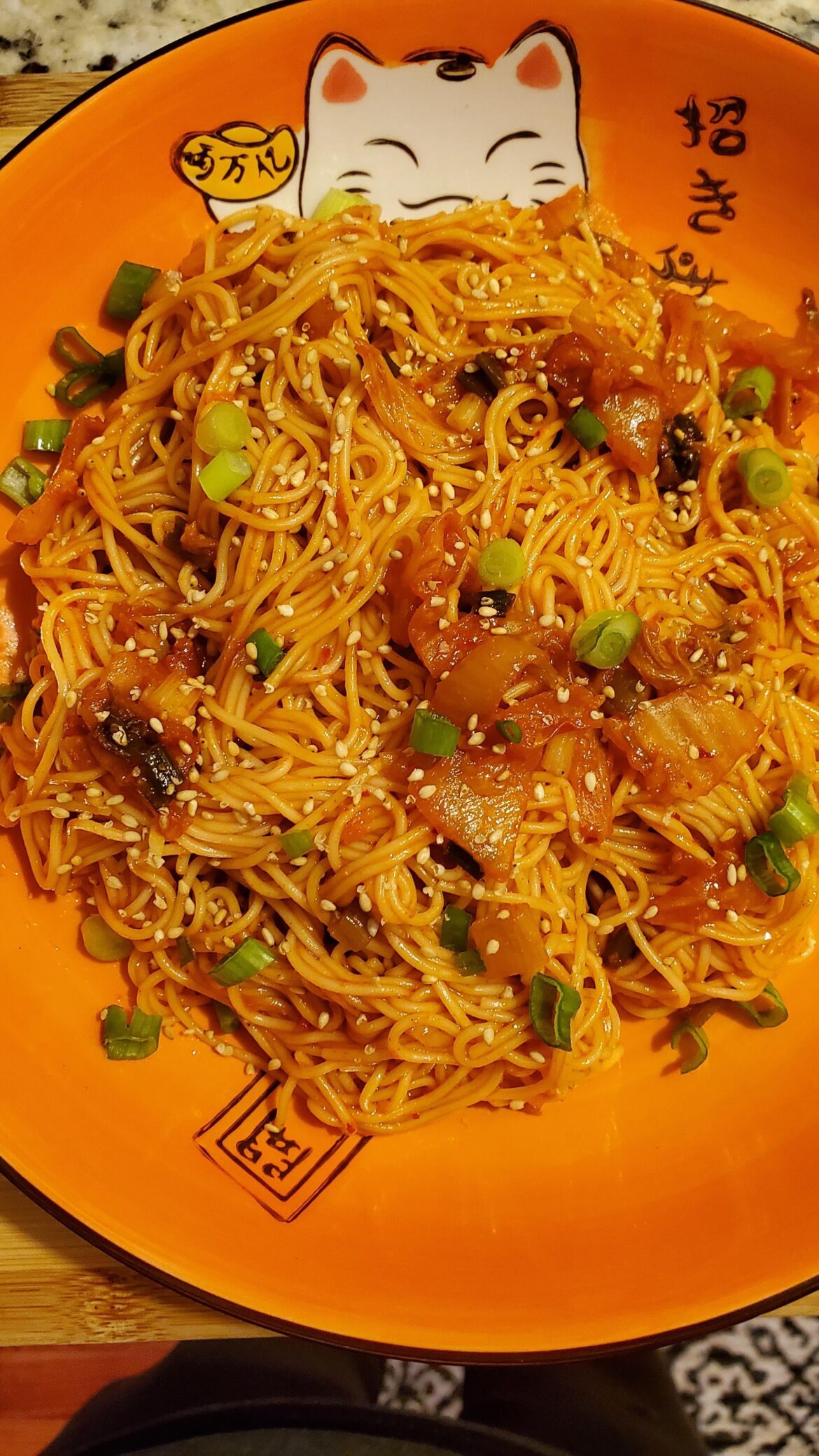 I had enough kimchi left to make this cool and spicy somen noodles. Kimchi Bibim Gaksu.