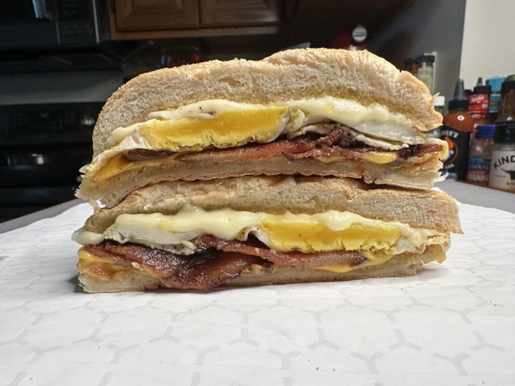Simple and delicious bacon, egg, and cheese breakfast sandwich