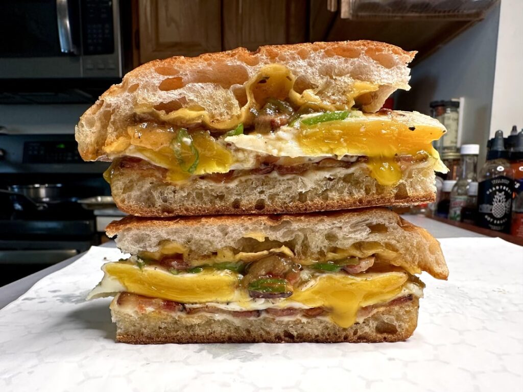 Bacon, egg, and cheese+ breakfast sandwich