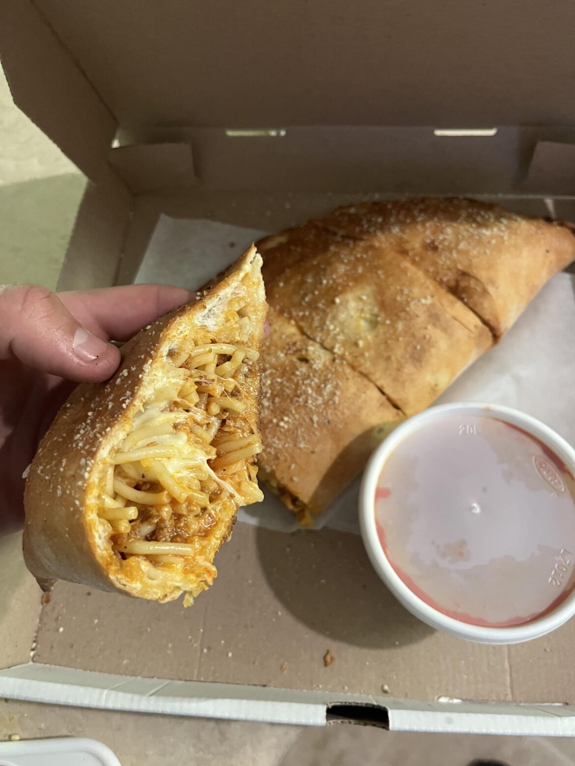 Y’all ever have a spaghetti Stromboli before