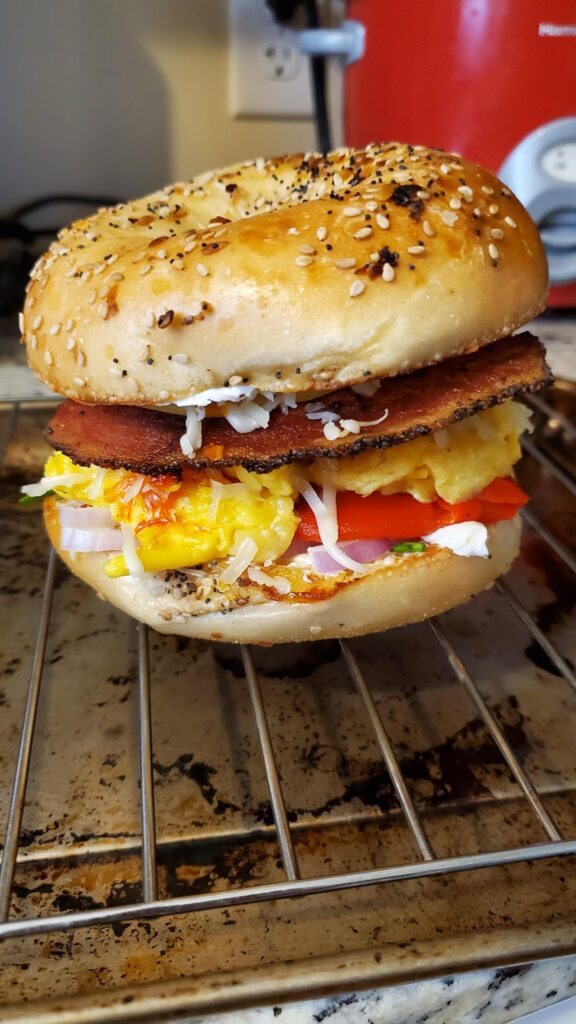 Breakfast bagel sandwich.