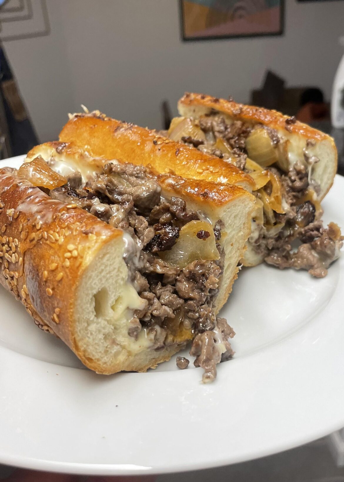 Cheesesteak on Homemade Roll with Cooper Sharp and Onions