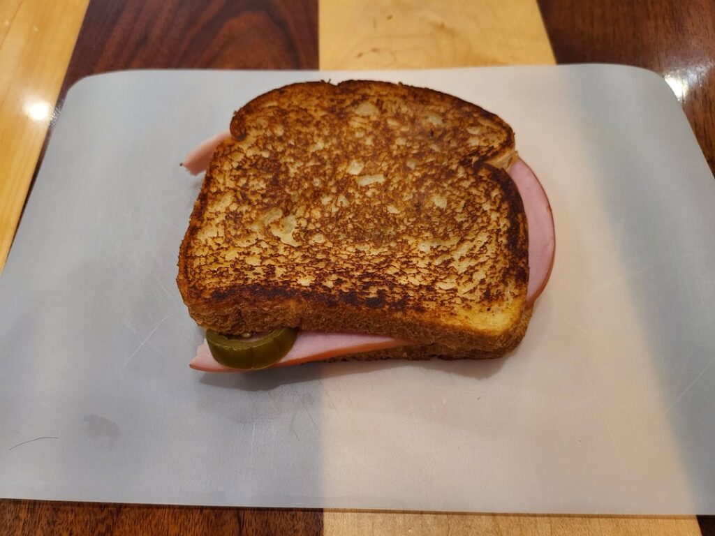 I know its weird but i actually liked it. Grilled Ham & Cheese with Jalapeños.