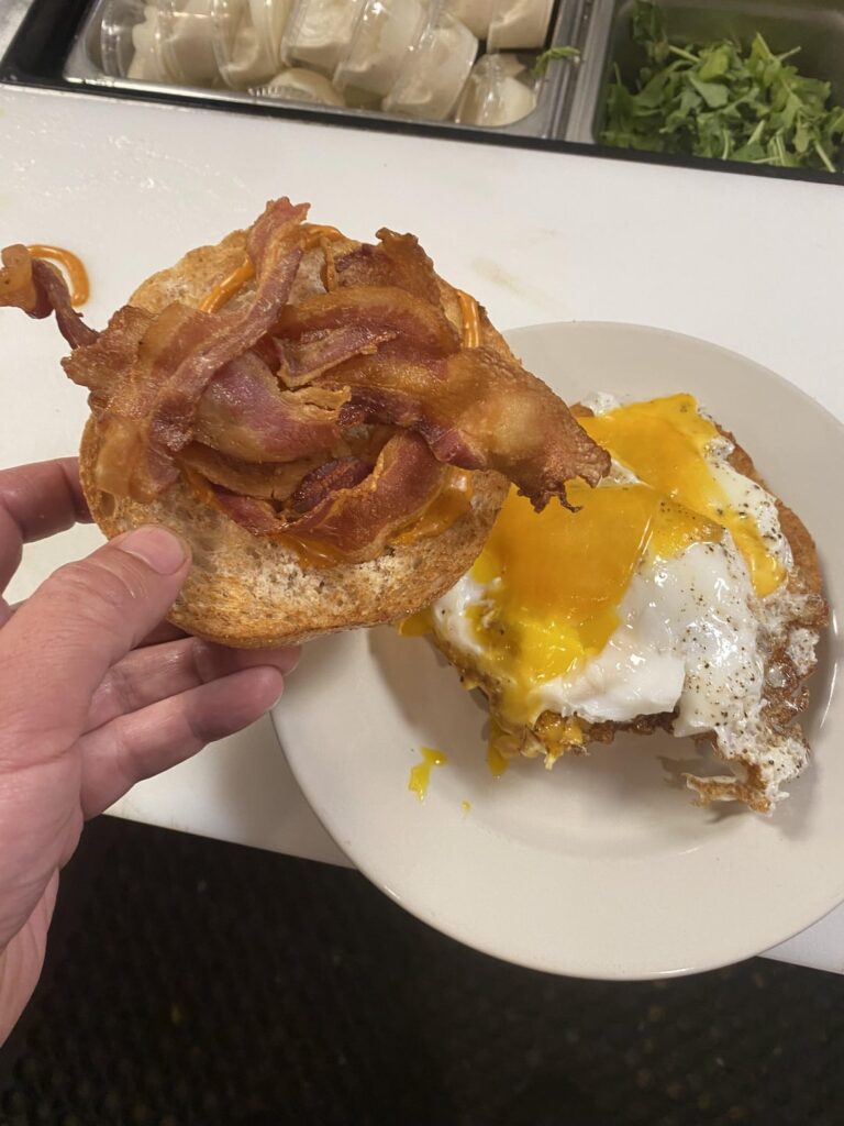 Bacon-Egg-N-Cheese, salt pepper ketchup and chipotle mayo