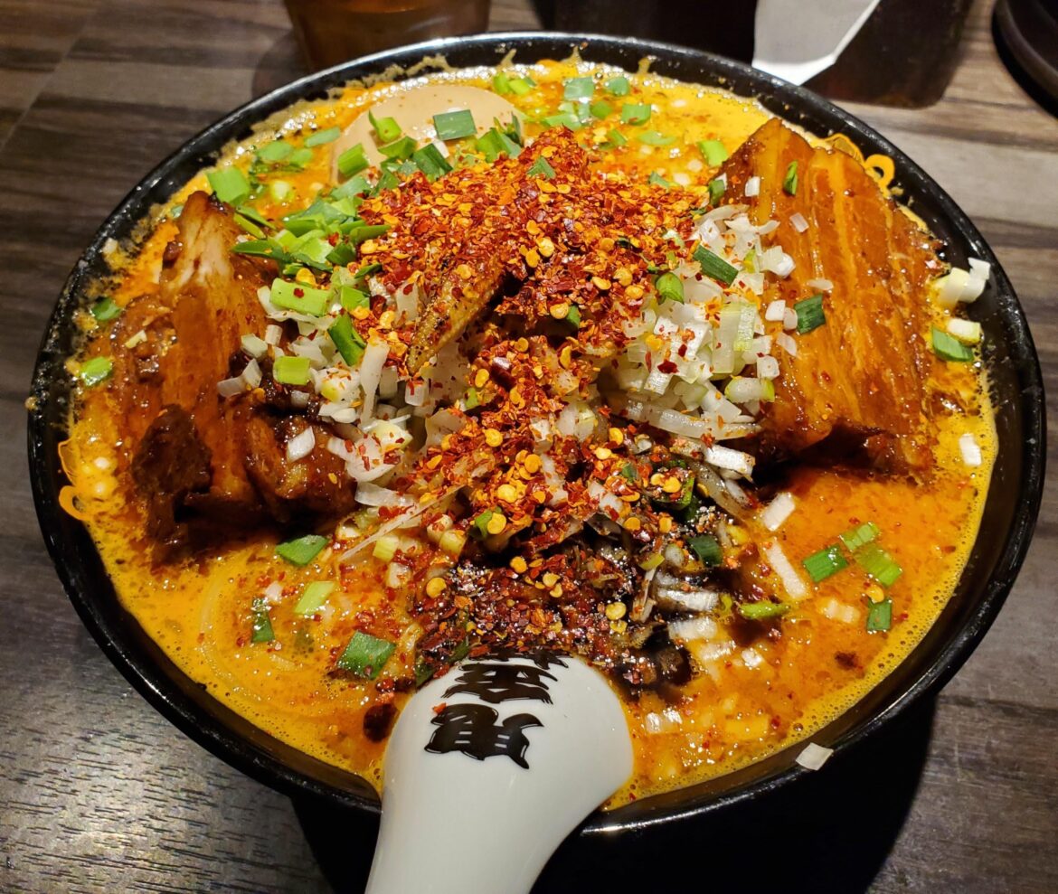 'Oni' Level Spicy Miso Pork Ramen from Karashibi Miso Ramen Kikanbō Kanda Honten, Tokyo