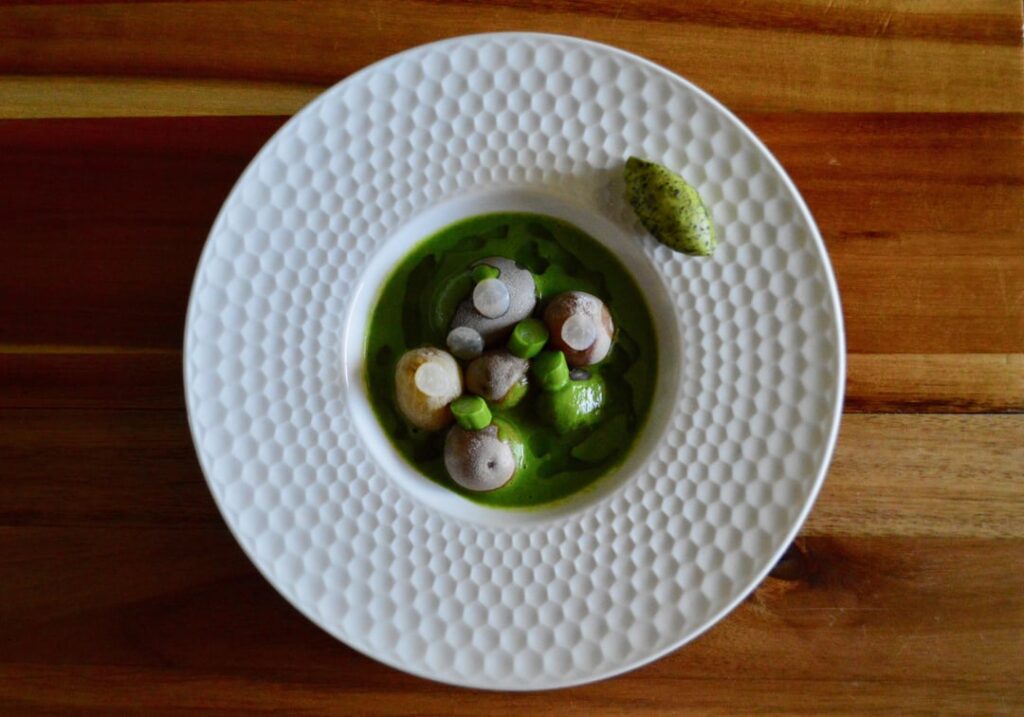 Salt-Crusted Potatoes, Asparagus, Confit Radish, Seaweed Butter