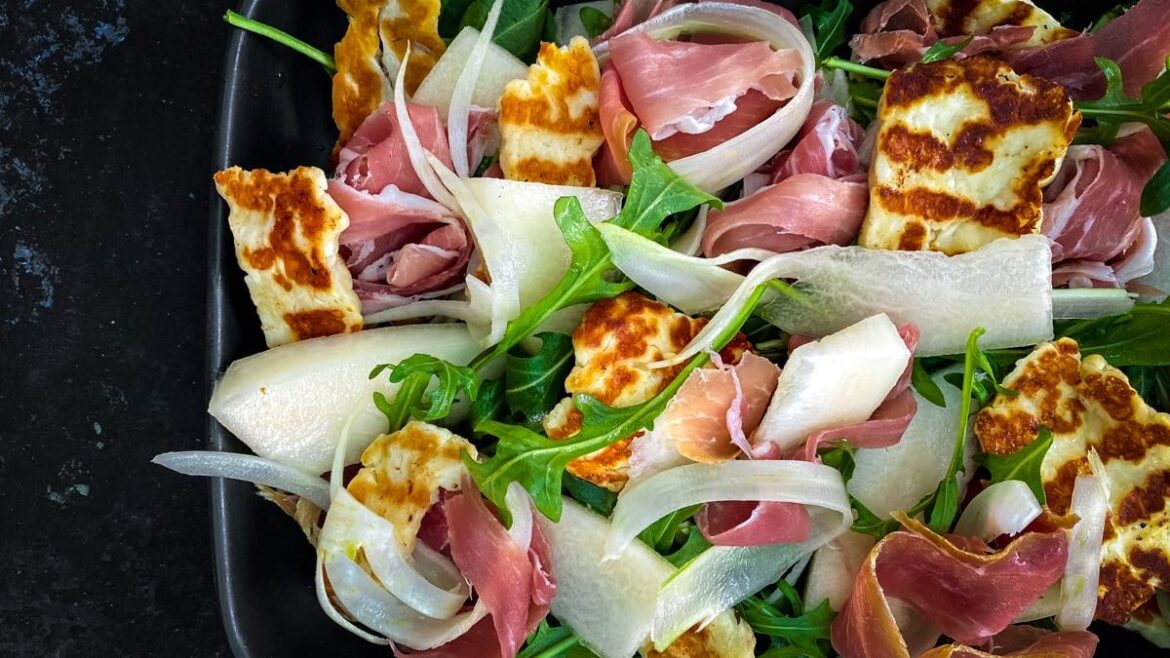 Canary Melon Salad with Grilled Halloumi