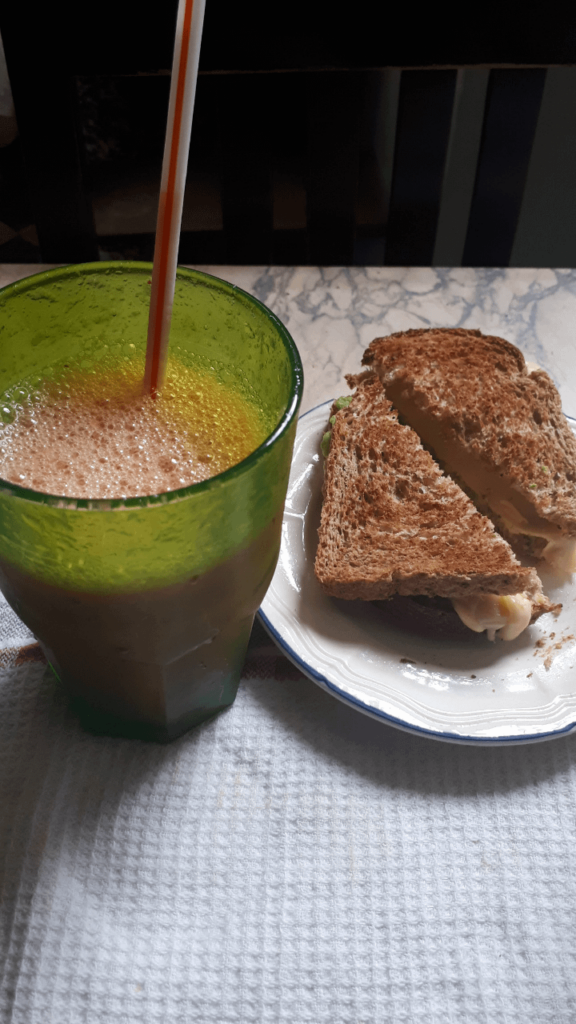 avocado and cheese sandwich with strawberry juice🩷