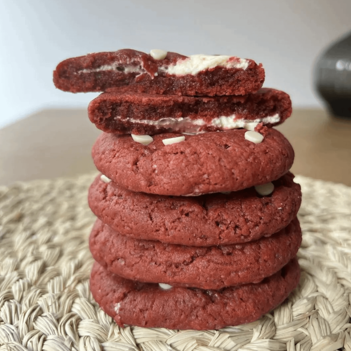 Red biscuits with chocolate chips !
