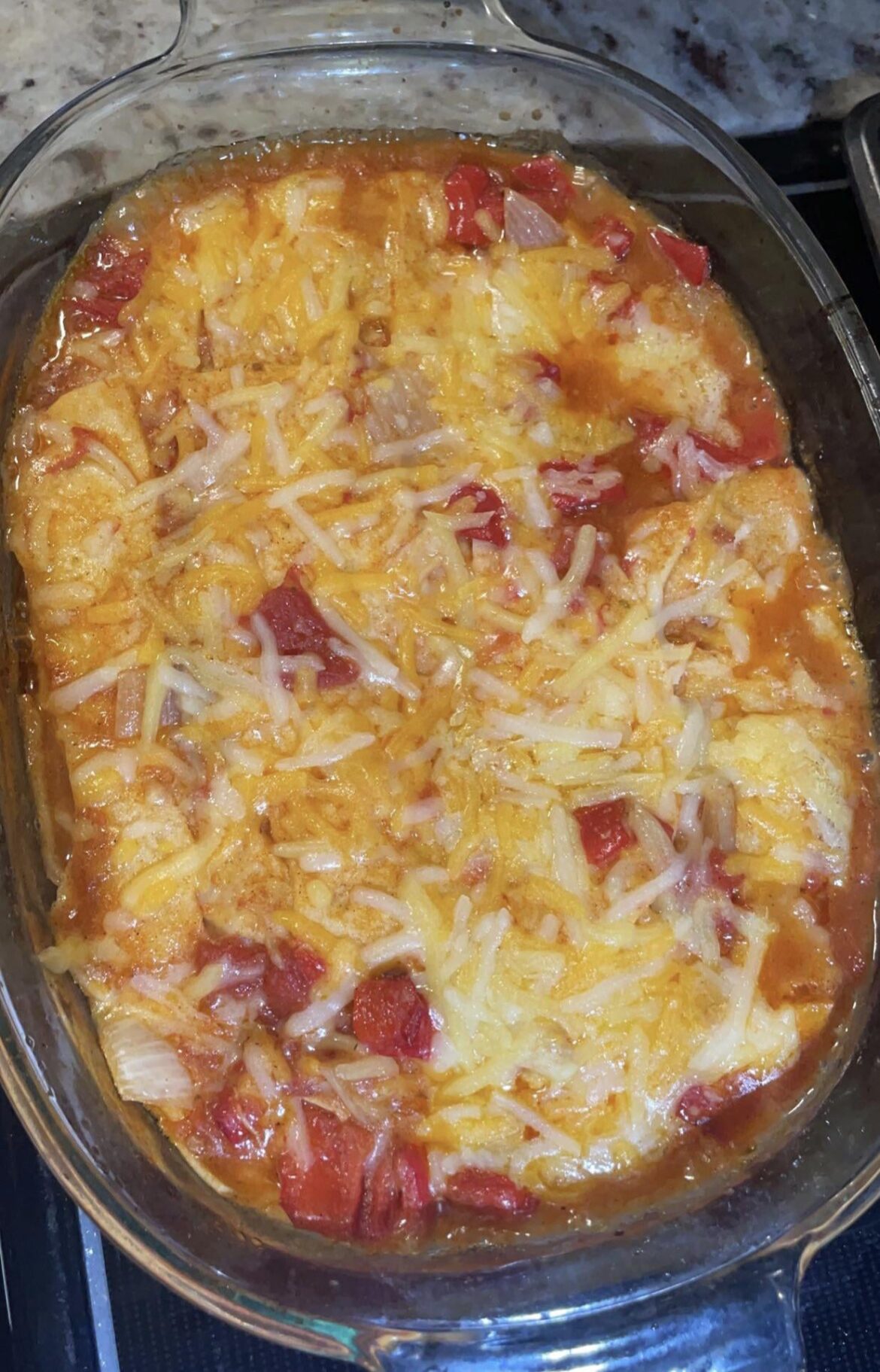 Chicken enchilada casserole (finished in the oven)