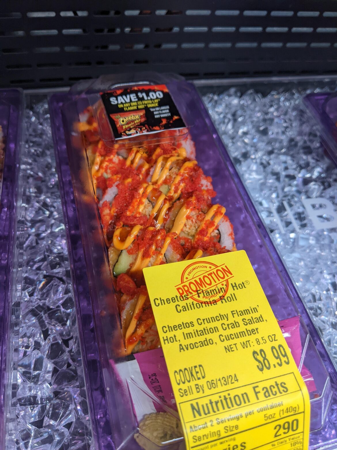 Kroger sushi that comes covered in Flamin' Hot Cheetos dust