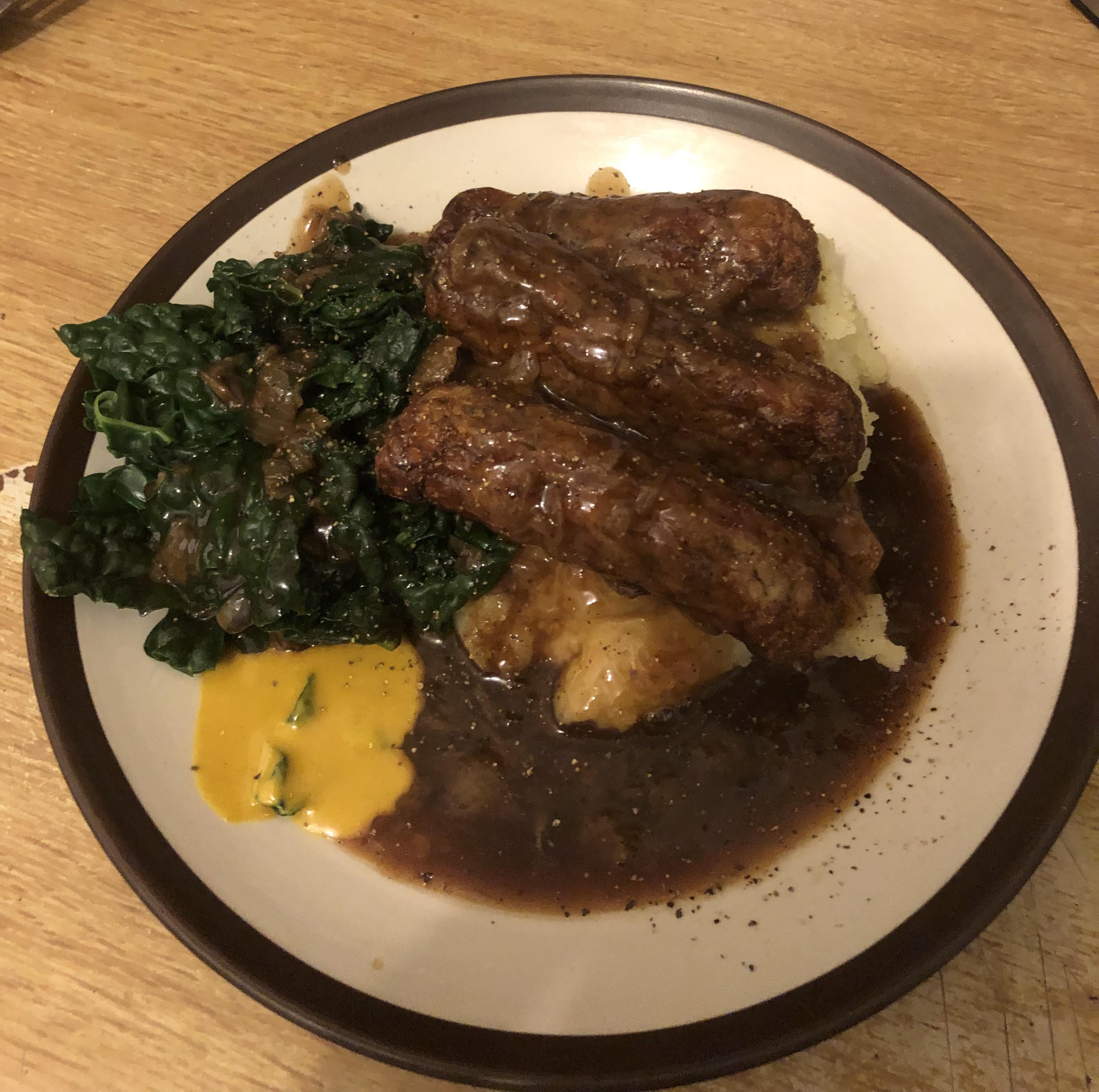 Lincolnshire sausages and mash with caramelised onion gravy Dining