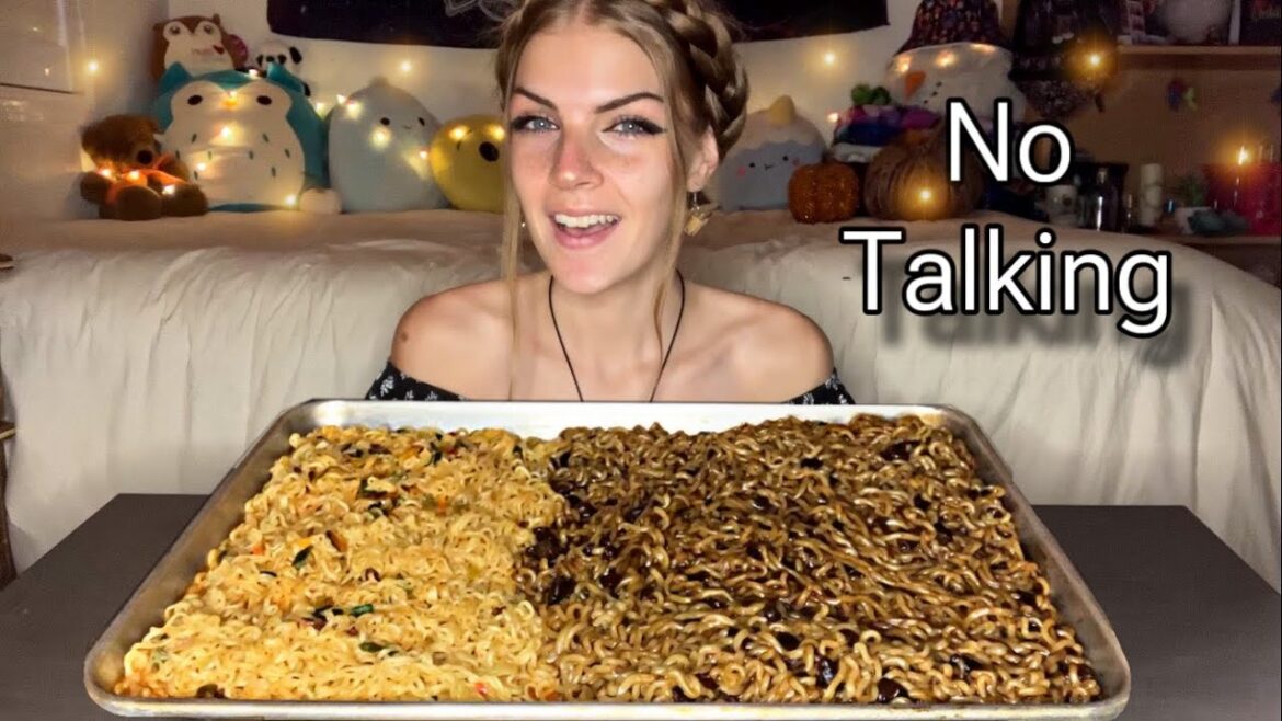 SPICY SHIN RAMEN AND BLACK BEAN NOODLES MUKBANG! (Vegan) (No Talking) (Edited)