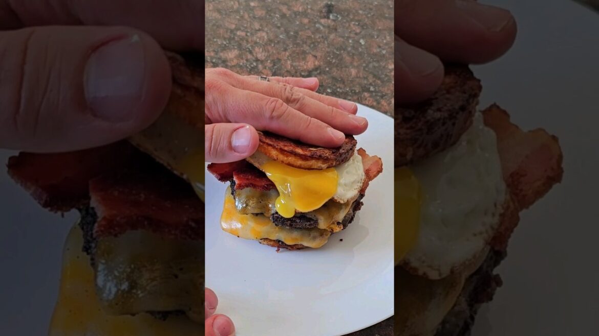 Double Double Bacon Smash Burger with Fried Egg on Bread Cheese Bun