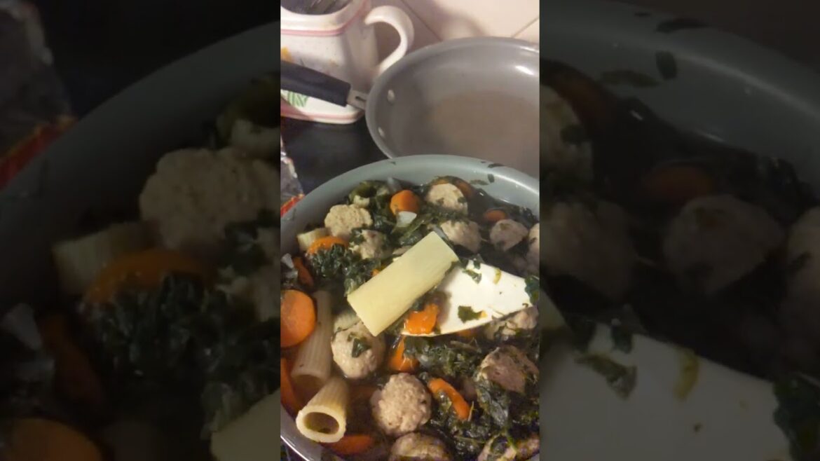 the finished Italian Wedding soup by Char.