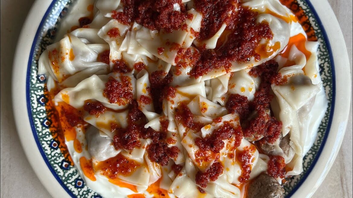 Mantı (Turkish dumplings) in wonton wrapper