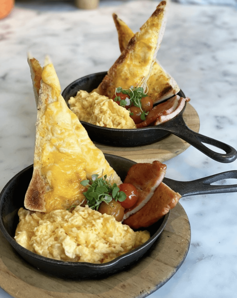 Creamed eggs, ham and toast with grilled cheese!