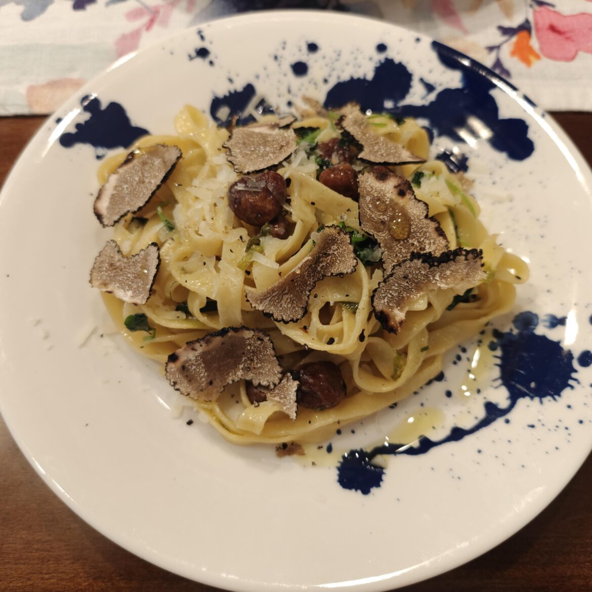 Linguine with Wild Garlic, Pea Sprouts, Oregon White Truffles, and Shaved Summer Truffle