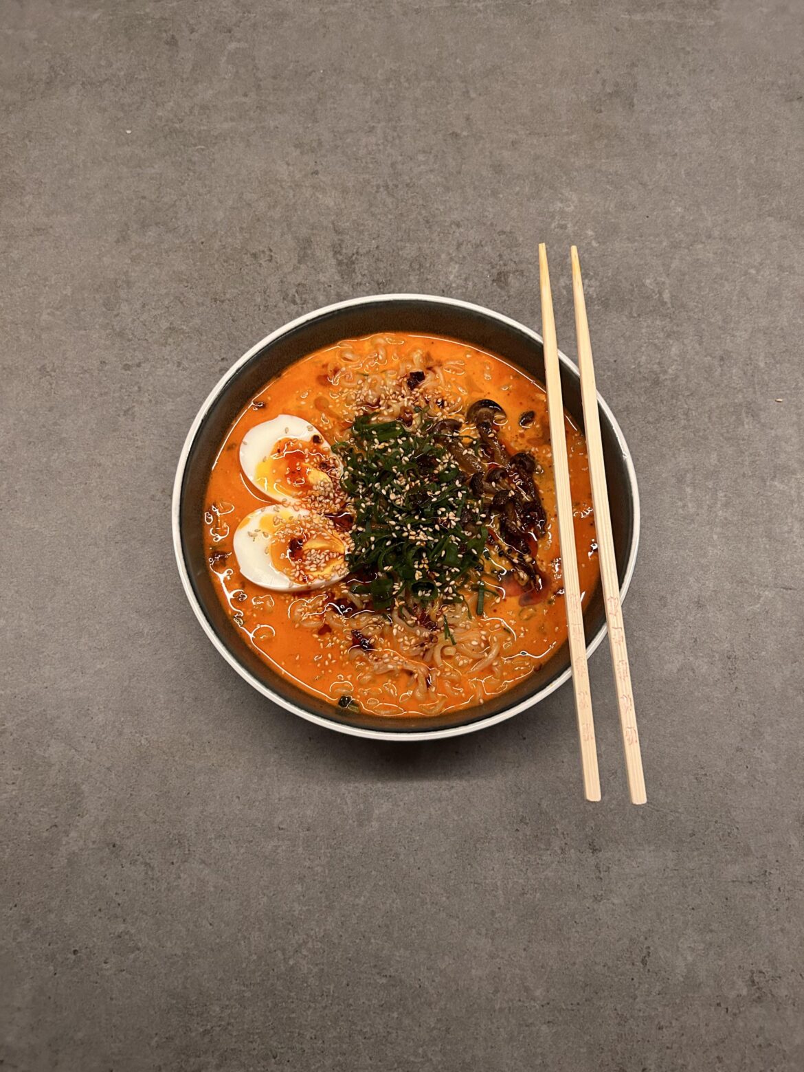 ramen with shimeji mushroom and chili oil