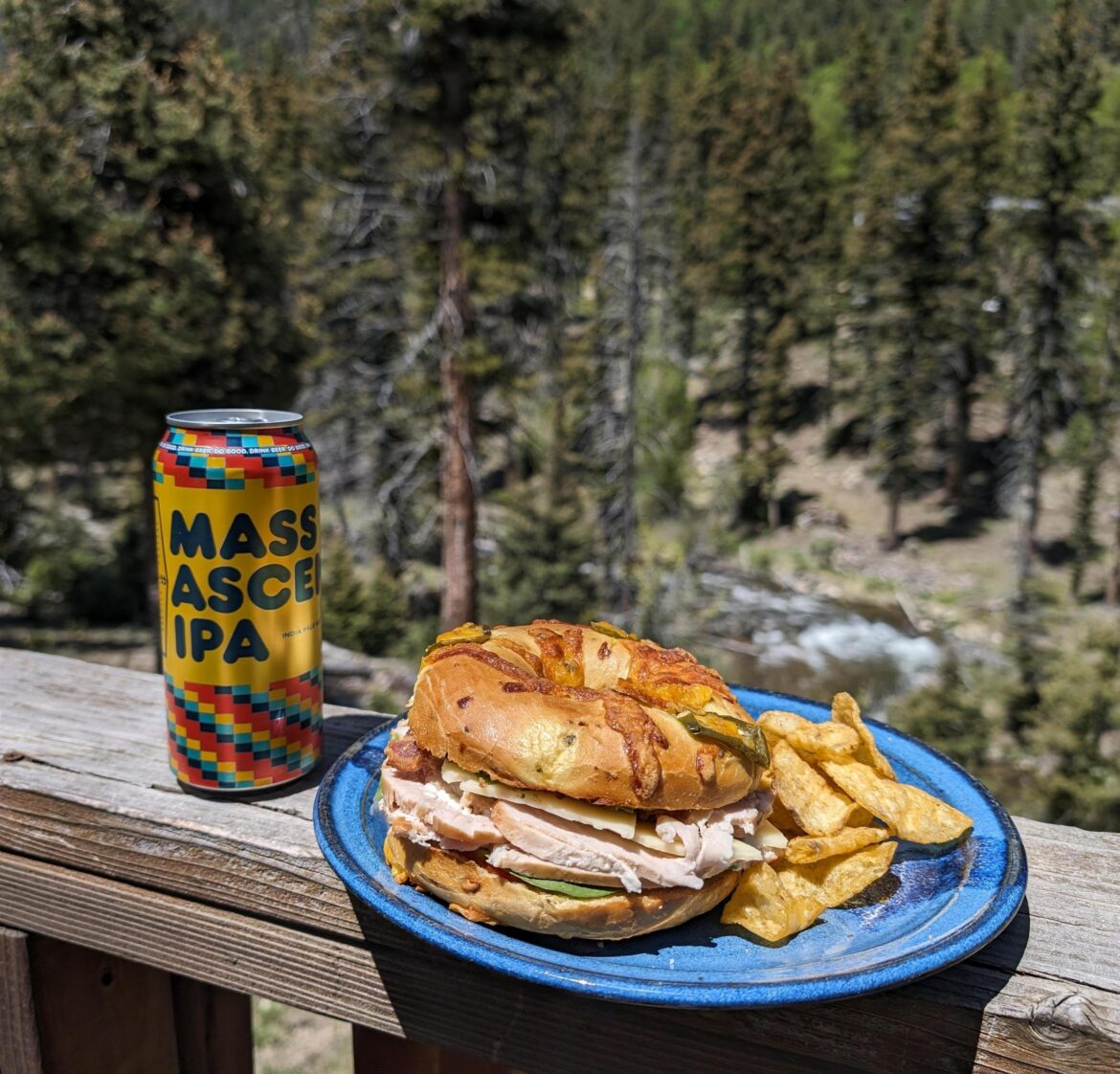 Cheer me up sando. Turkey, bacon, avocado, spinach, tomato on a jalapeno cheese bagel.