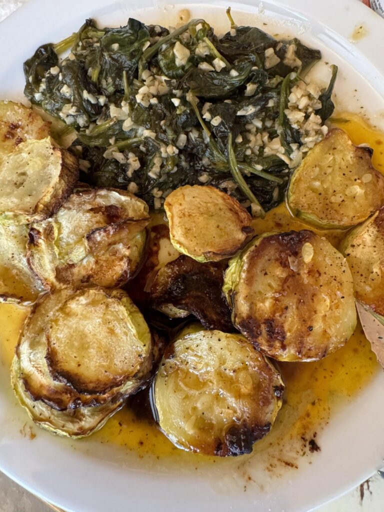 Short ribs, garlic spinach and zucchini