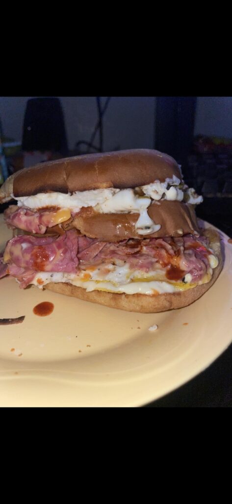 An egg and pastrami sandwich I made!