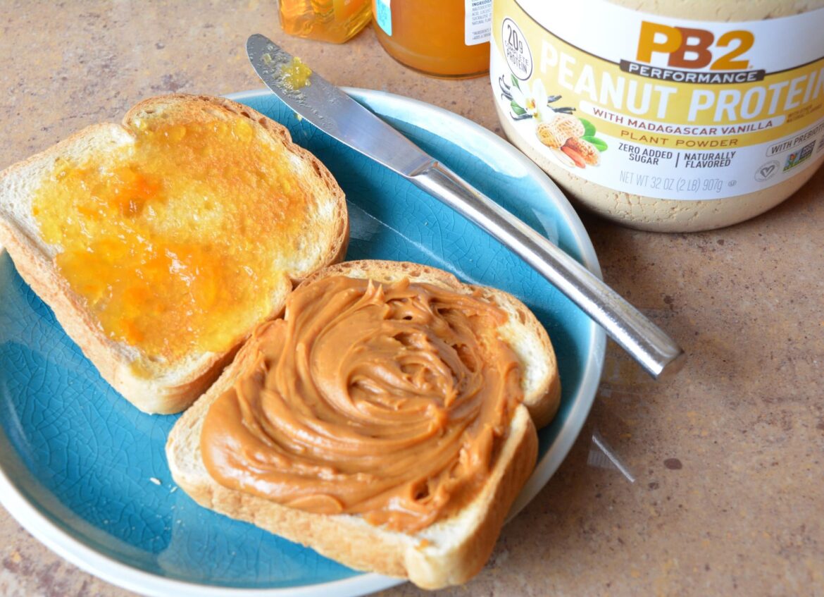 32 grams protein, 300 cal. The new protein enhanced PB2 makes a good post-workout PB&J.
