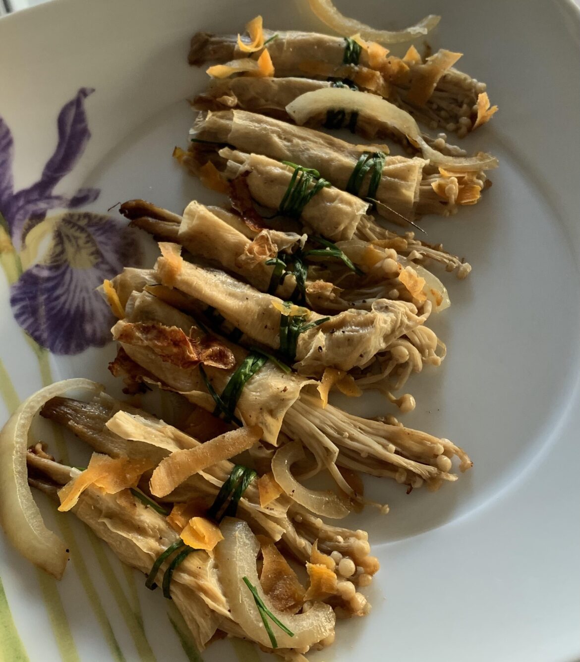 Enoki mushrooms wrapped in tofu skin! π« Enoki mushrooms wrapped in tofu skin! π«