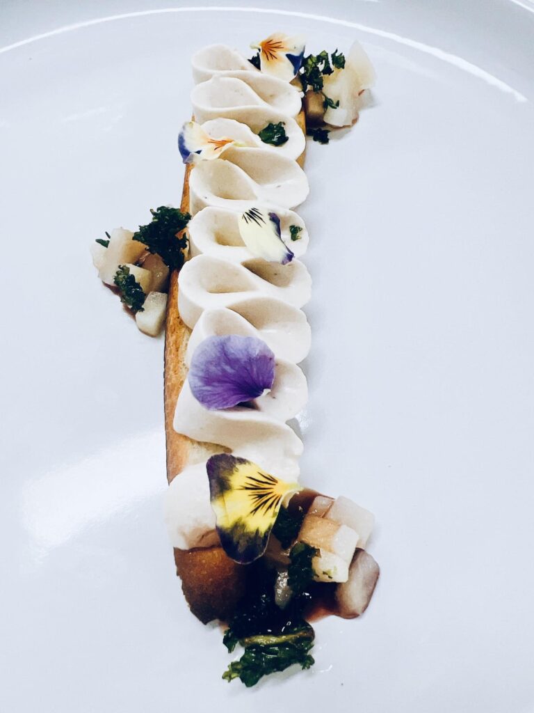 Blue cheese mousse, poached pear, sangria gastrique