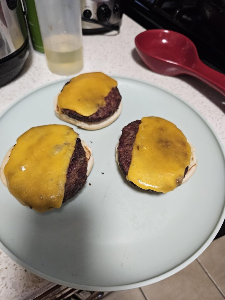 Frozen Aldi burgers on the pellet grill