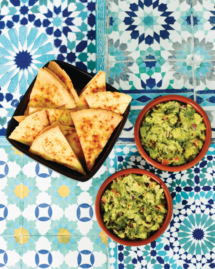 Creamy Guacamole with Spiced Tortilla Chips