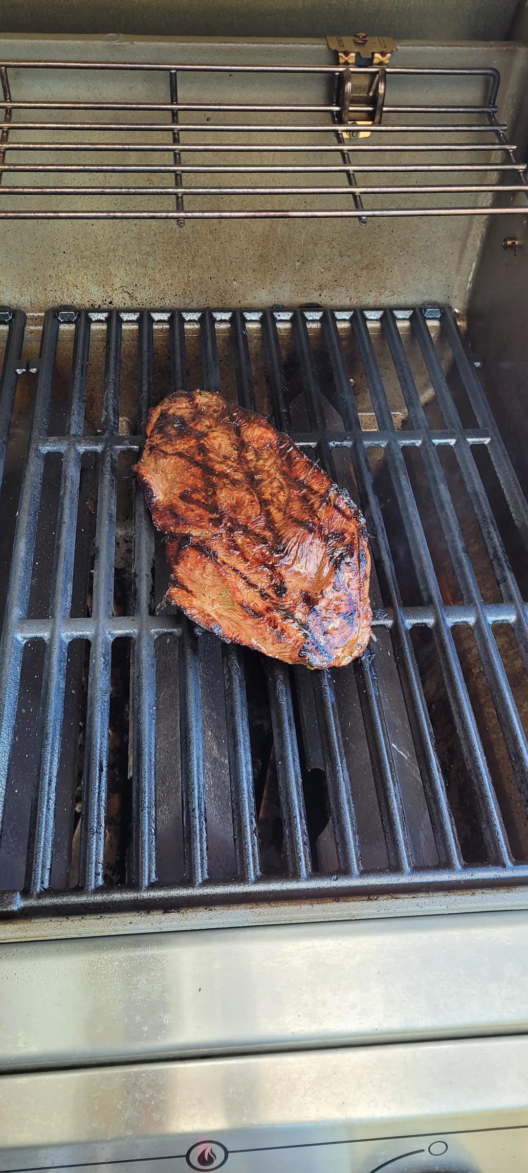 My first steak (carne asada flat iron) on my new grill. I just wish I