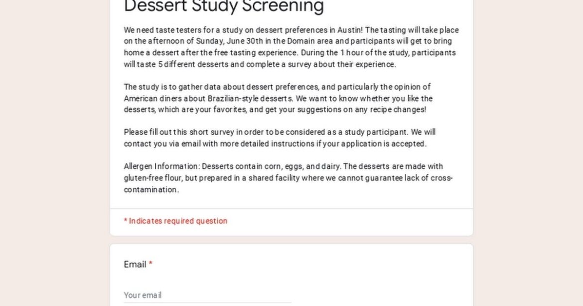 Dessert Study Screening Dessert Study Screening