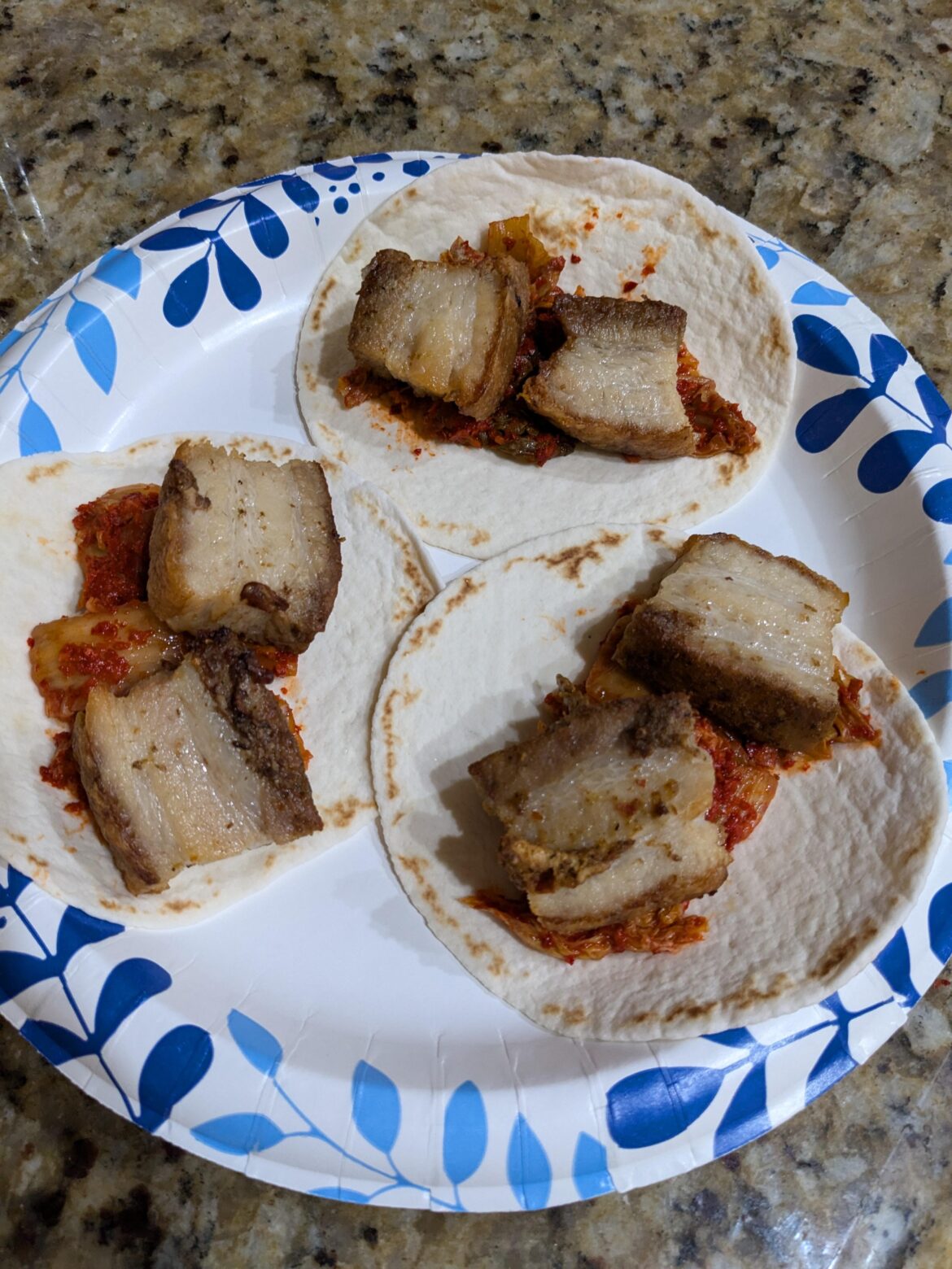 Kimchi and Pork Belly Tacos