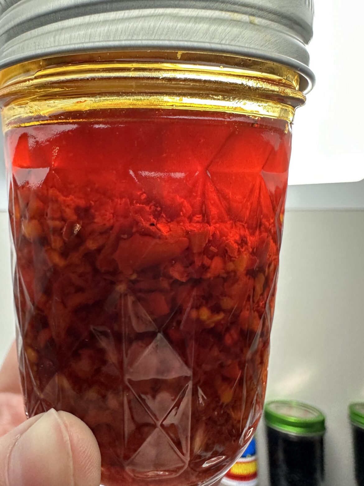 Freshly made chili oil sauce from a restaurant