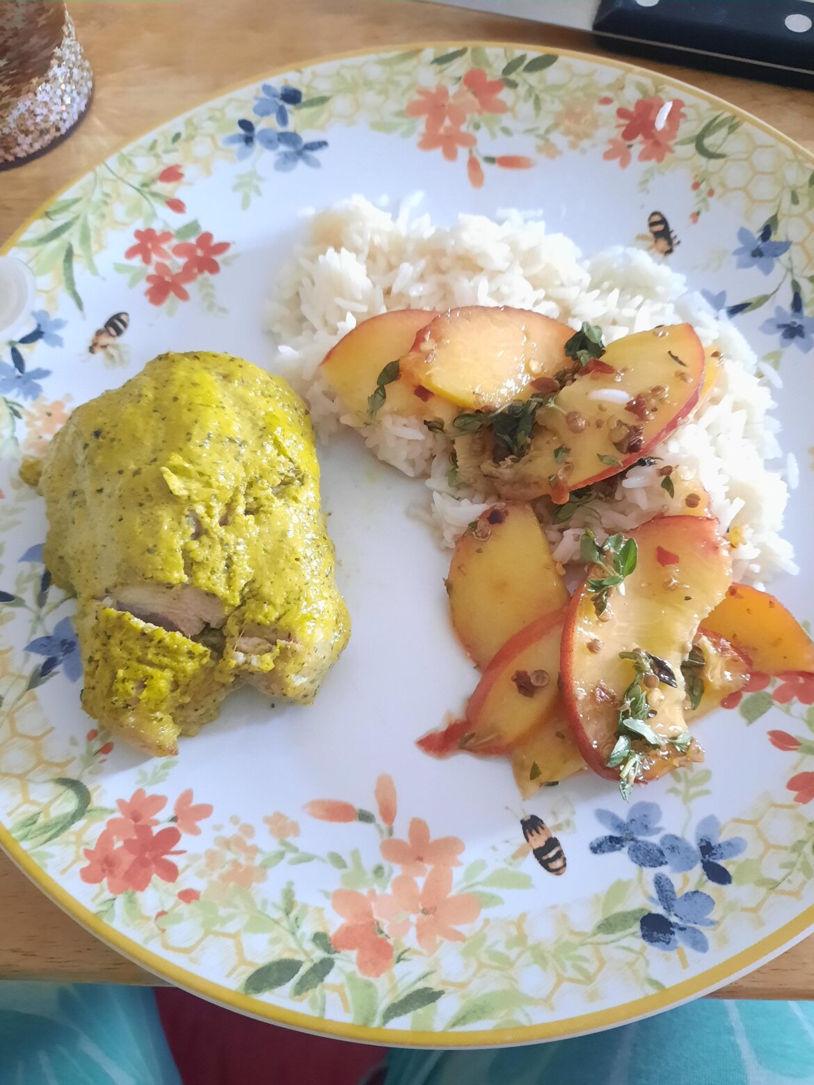 Yogurt and Mint Marinated Chicken Thighs with Pickled Nectarines