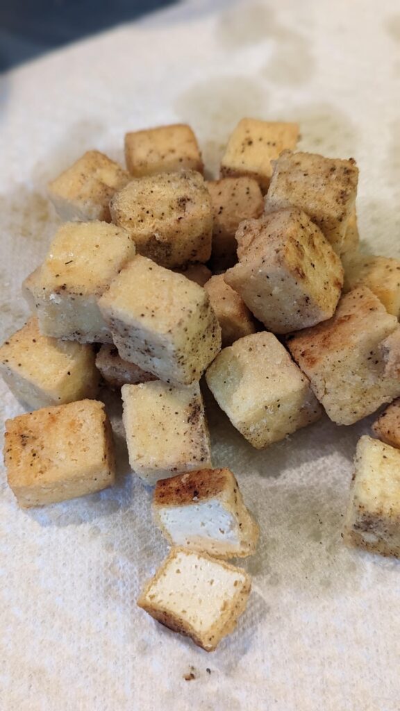 Red curry on jasmine/ brown rice/quinoa blend with fried tofu.