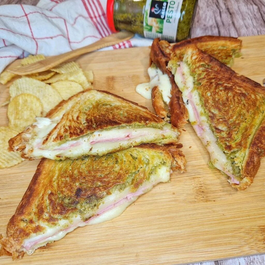 Homemade Pesto grilled cheese sandwich