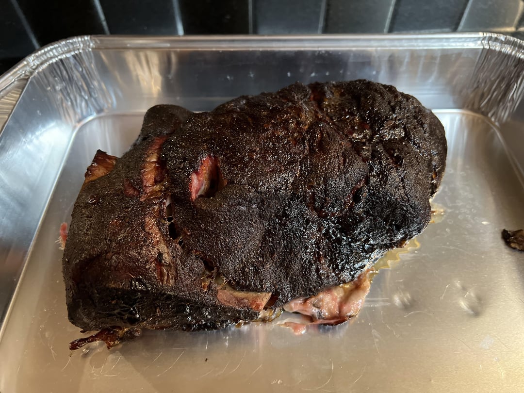 No spray/no wrap Pork Shoulder. Pit Boss Tailgater. 13hrs with a storm