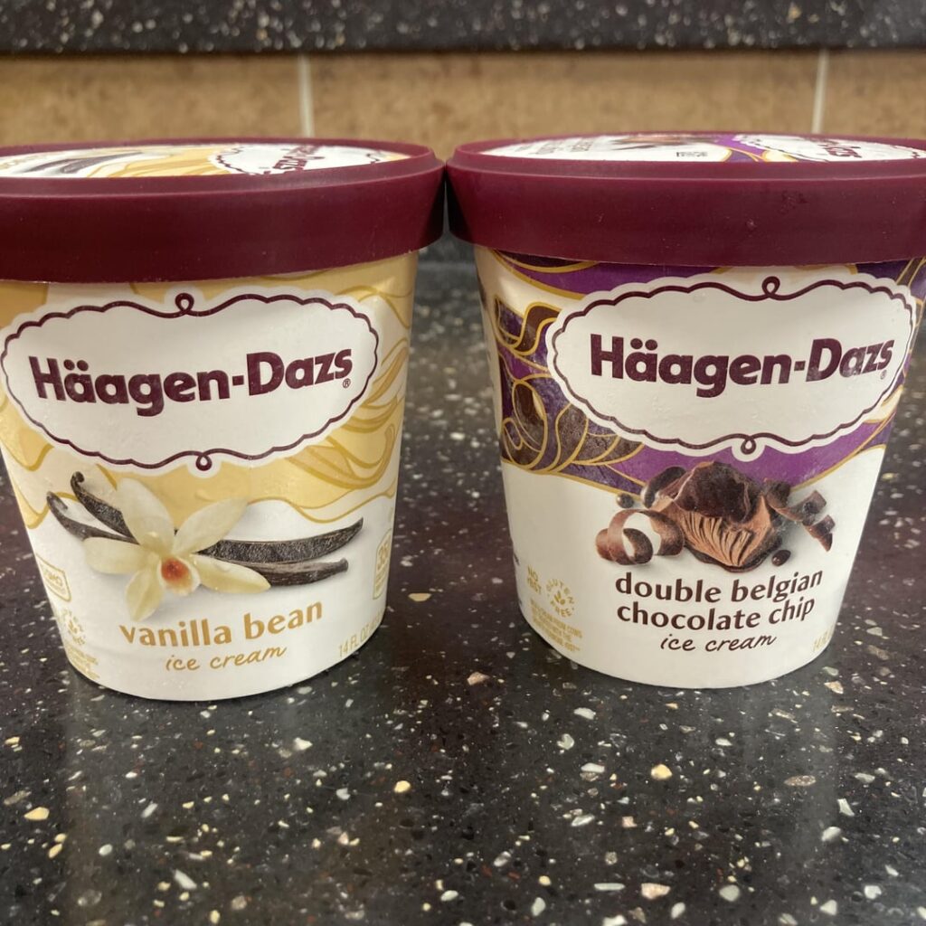 Haagen Dazs Vanilla Bean and Double Belgian Chocolate Chip