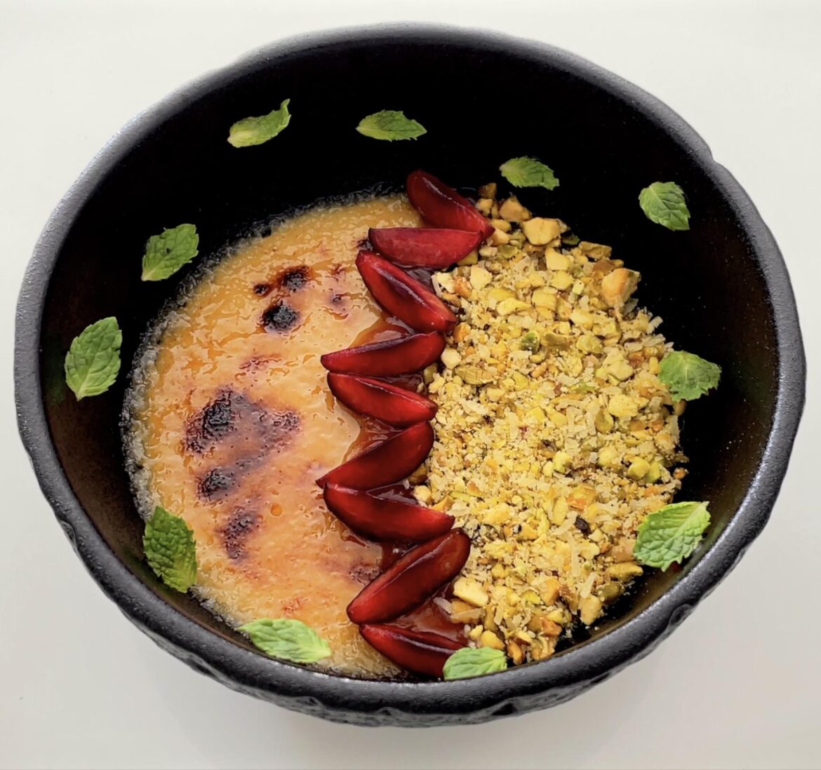 Creme Brulee with Cherry & Pistachio