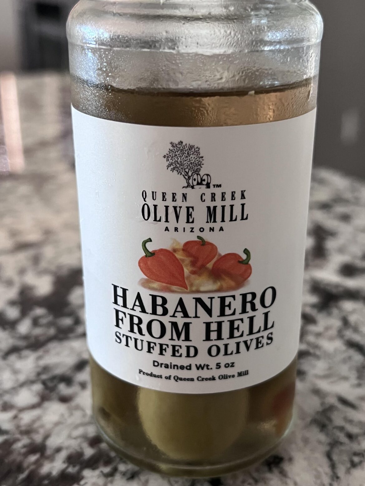 Habanero stuffed olives from the Queen Creek Olive Mill, Phoenix area