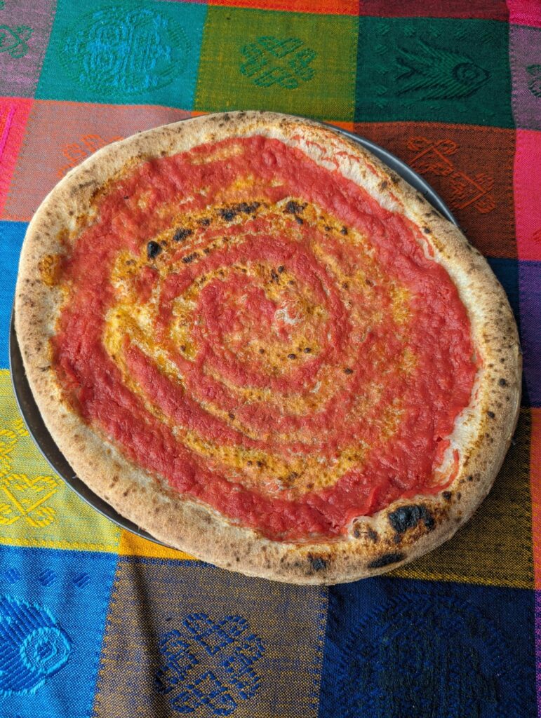 Test bake. 90% Tipo 00, 10% Integrale. Direct dough, 24 hours at RT. 63% Hydration. Classic Neapolitan pizza.